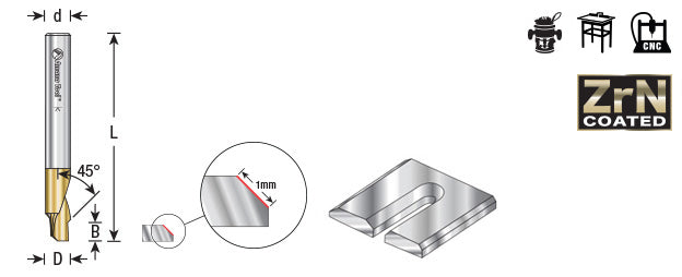 Chamfer Edge End Mill CNC Router Bit | 3⁄16 Dia x 1⁄8 x 1⁄4 Shank