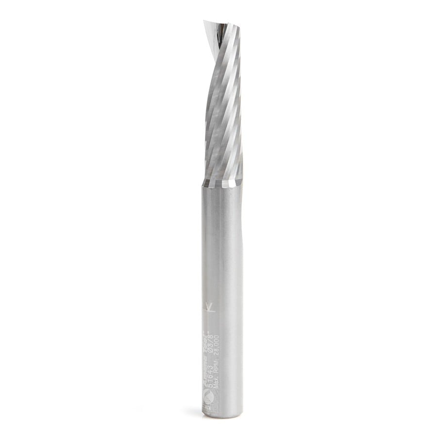 Amana Tool. Aluminum Spiral 'O' Flute Up-Cut CNC Router Bit | 3⁄8 Dia x 1 3⁄8 x 3⁄8 Shank x 3 1⁄2" Long | 51643 