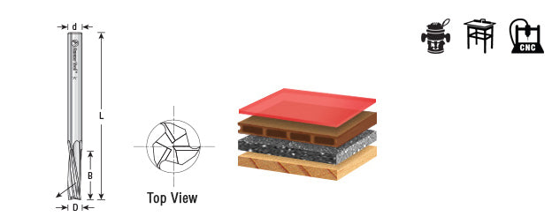 Amana Tool. Low Helix Finisher Down-Cut CNC Router Bit | 3⁄8 Dia x 5⁄8 x 3⁄8 Shank | 51732 