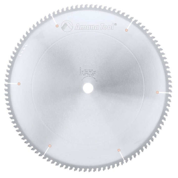 Amana Tool. Thick Aluminum Non-Ferrous Metal Cutting Blade - 18" Dia x 108T TCG - 6° - 1" Bore | 518108 