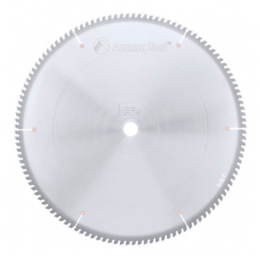 Amana Tool. Thin Aluminum Non-Ferrous Metal Cutting Blade - 18" Dia x 120T TCG - 6° - 1" Bore | 518121 