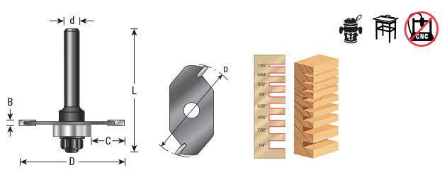 Amana Tool. Slotting Cutter Assembly | 1 7⁄8 Dia x 1⁄8 x 1⁄4 or 1⁄2" Shank | 53306