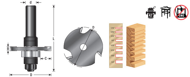 Amana Tool. Slotting Cutter Assembly | 1 7⁄8 Dia x 3⁄16 x 1⁄4 or 1⁄2" Shank | 53408-1