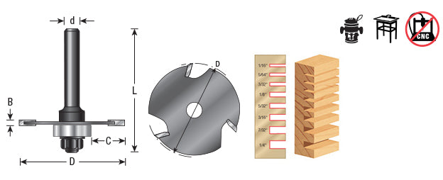 Amana Tool. Slotting Cutter Assembly Router Bit | 3 Wing