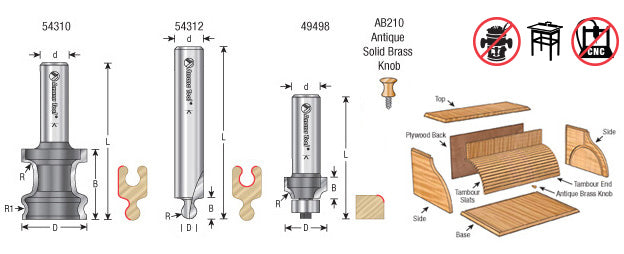 3 Piece Tambour Door Router Bit Set | 5⁄64 Radius x 1⁄2