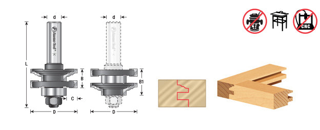 Amana Tool. Classical Reversible Stile & Rail Router Bit | 1 5⁄8 Dia x 11⁄16 x 1⁄2" Shank | 55380 