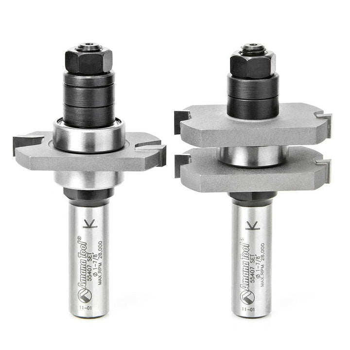 Amana Tool. Tongue & Groove Assembly Router Bit | 1⁄2 Kerf x 1 7⁄8 Dia x 3⁄4 x 1⁄2" Shank 2 Piece Set | 55407 