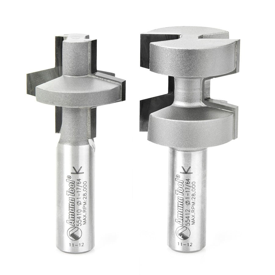 Amana Tool. Wedge Tongue & Groove Router Bit | 15°x 1 1⁄4 Dia x 1 1⁄4 x 1⁄2" Shank 2 Piece Set | 55414 