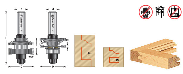 Amana Tool. Ogee In-Stile & Rail Router Bit Set | 1 5⁄8 Dia x 13⁄64 to 1⁄2 x 1⁄4 Radius x 1⁄2" Shank | 55436 