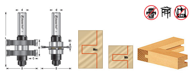 Amana Tool. Mission Style Straight In-Stile & Rail Router Bit Set | 1 7⁄8 Dia x 13⁄64 to 1⁄2 x 1⁄2" Shank | 55439 