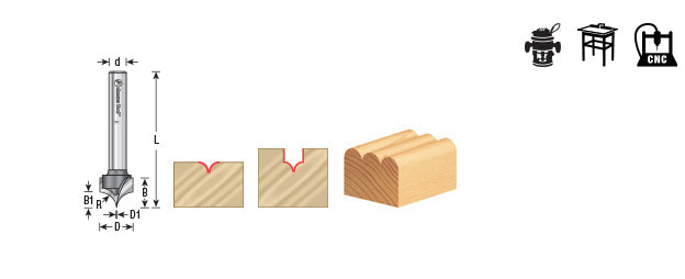 Amana Tool. Point Cutting Round Over Router Bit | 1⁄4 Radius x 1⁄2 Dia x 1⁄2 x 1⁄4 Shank | 56123 