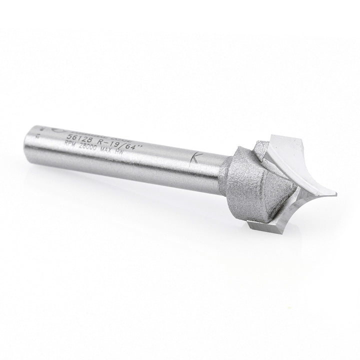 Amana Tool. Point Cutting Round Over Router Bit | 19⁄64 Radius x 19⁄32 Dia x 1⁄2 x 1⁄4 Shank | 56128 