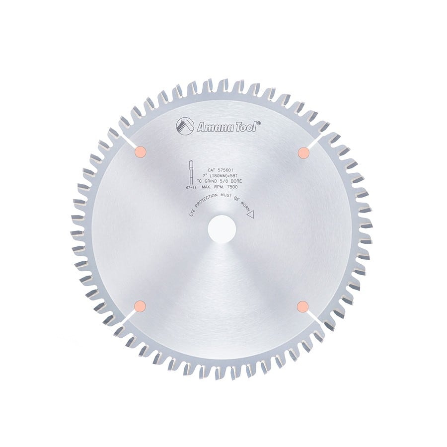 Amana Tool. Thin Aluminum Non-Ferrous Metal Cutting Blade - 7" Dia x 58T TCG - 6° - 5⁄8 Bore | 575601 