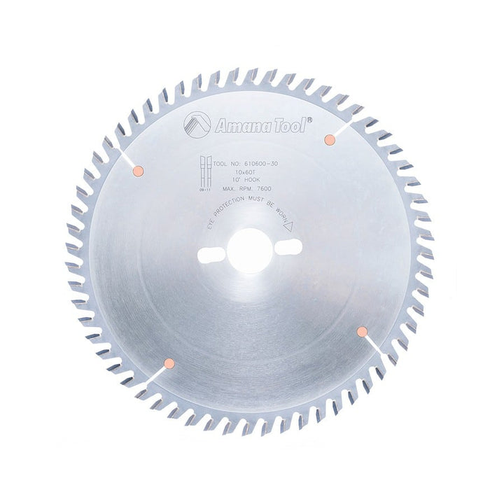 Amana Tool. Plywood⁄ Solid Wood⁄ Chipboard Cutting - 10" Dia x 60T ATB, 10° - 30mm Bore | 610600-30 