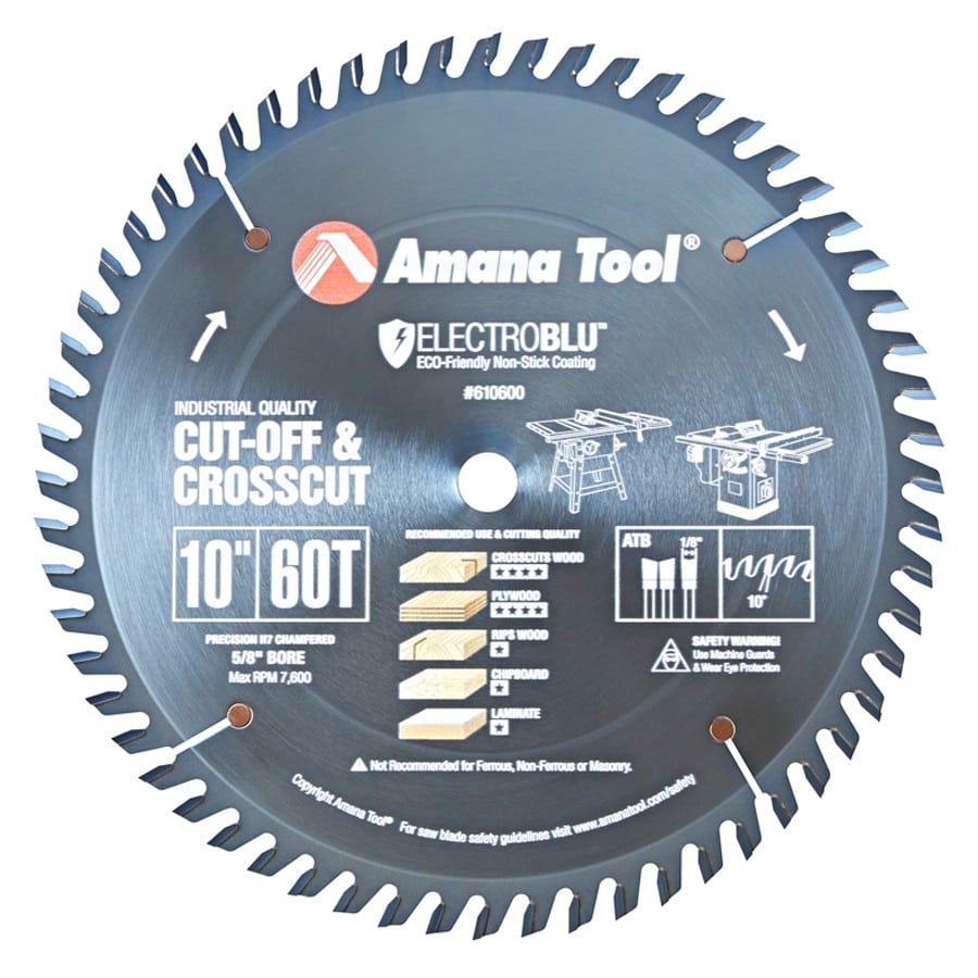 Amana Tool. Plywood⁄ Solid Wood⁄ Chipboard Cutting Electro-Blu - 10" Dia x 60T ATB, 10° - 5⁄8 Bore | 610600C 