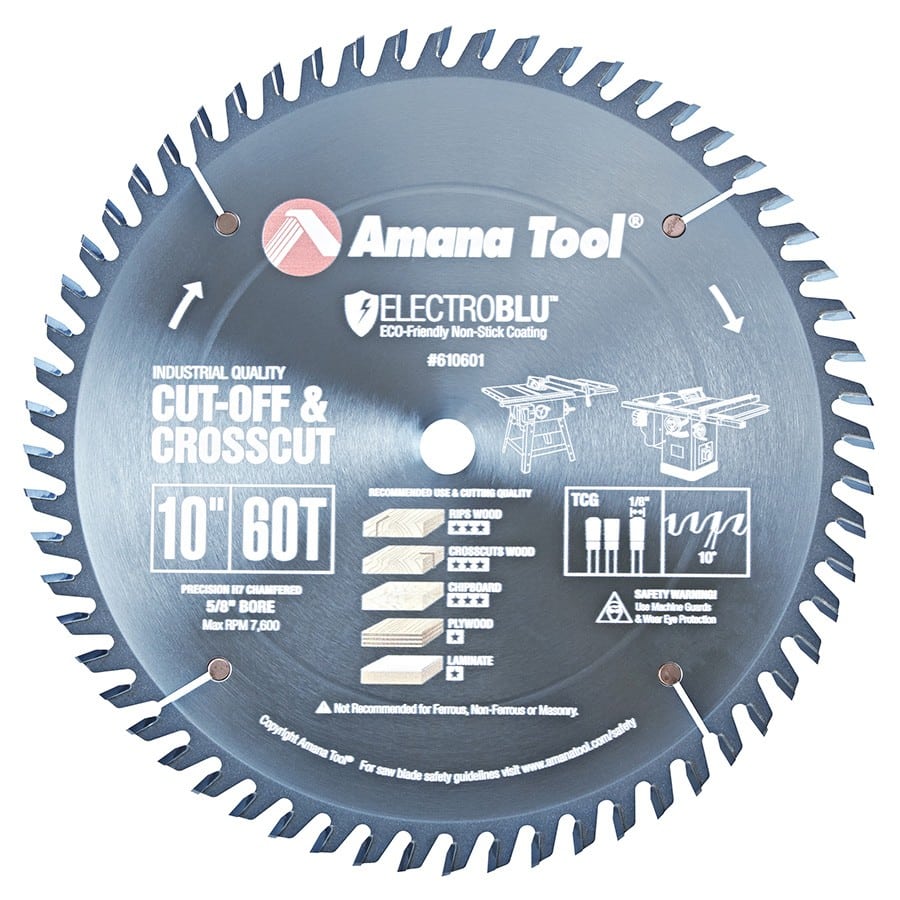 Amana Tool. General Purpose Cut-Off Blade Electro-Blu - 10" Dia x 60T TCG - 10° - 5⁄8 Bore | 610601C 