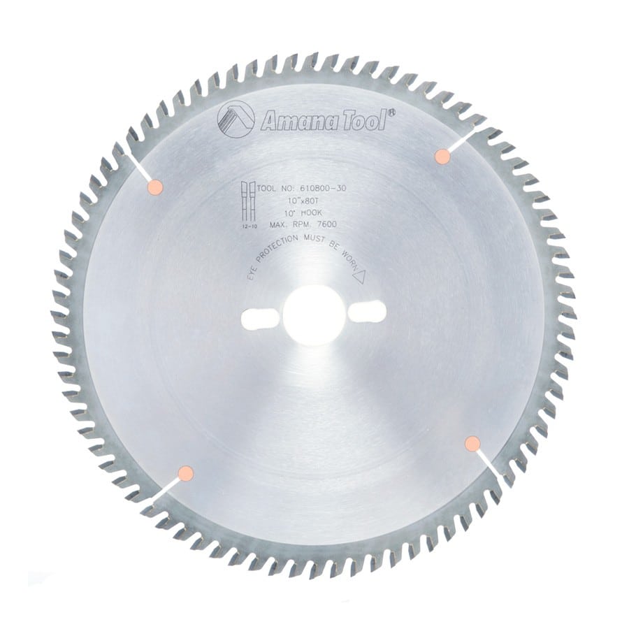 Amana Tool. Plywood⁄ Solid Wood⁄ Chipboard Cutting - 10" Dia x 80T ATB, 10° - 30mm Bore | 610800-30 