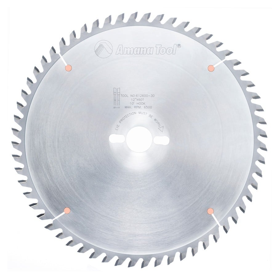 Amana Tool. Plywood⁄ Solid Wood⁄ Chipboard Cutting - 12" Dia x 60T ATB, 10° - 30mm Bore | 612600-30 