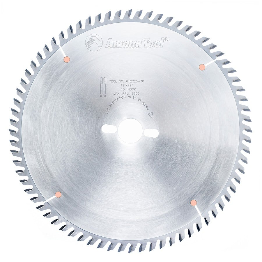 Amana Tool. Plywood⁄ Solid Wood⁄ Chipboard Cutting - 12" Dia x 72T ATB, 10° - 30mm Bore | 612720-30