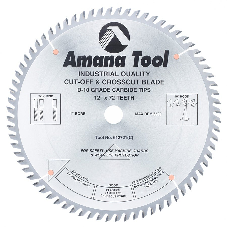 Amana Tool. General Purpose Cut-Off Blade - 12" Dia x 72T TCG - 10° | 612721 