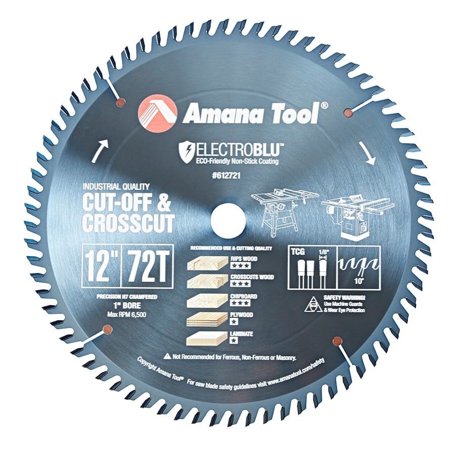 Amana Tool. General Purpose Cut-Off Blade Electro-Blu - 12" Dia x 72T TCG - 10° - 1" Bore | 612721C 