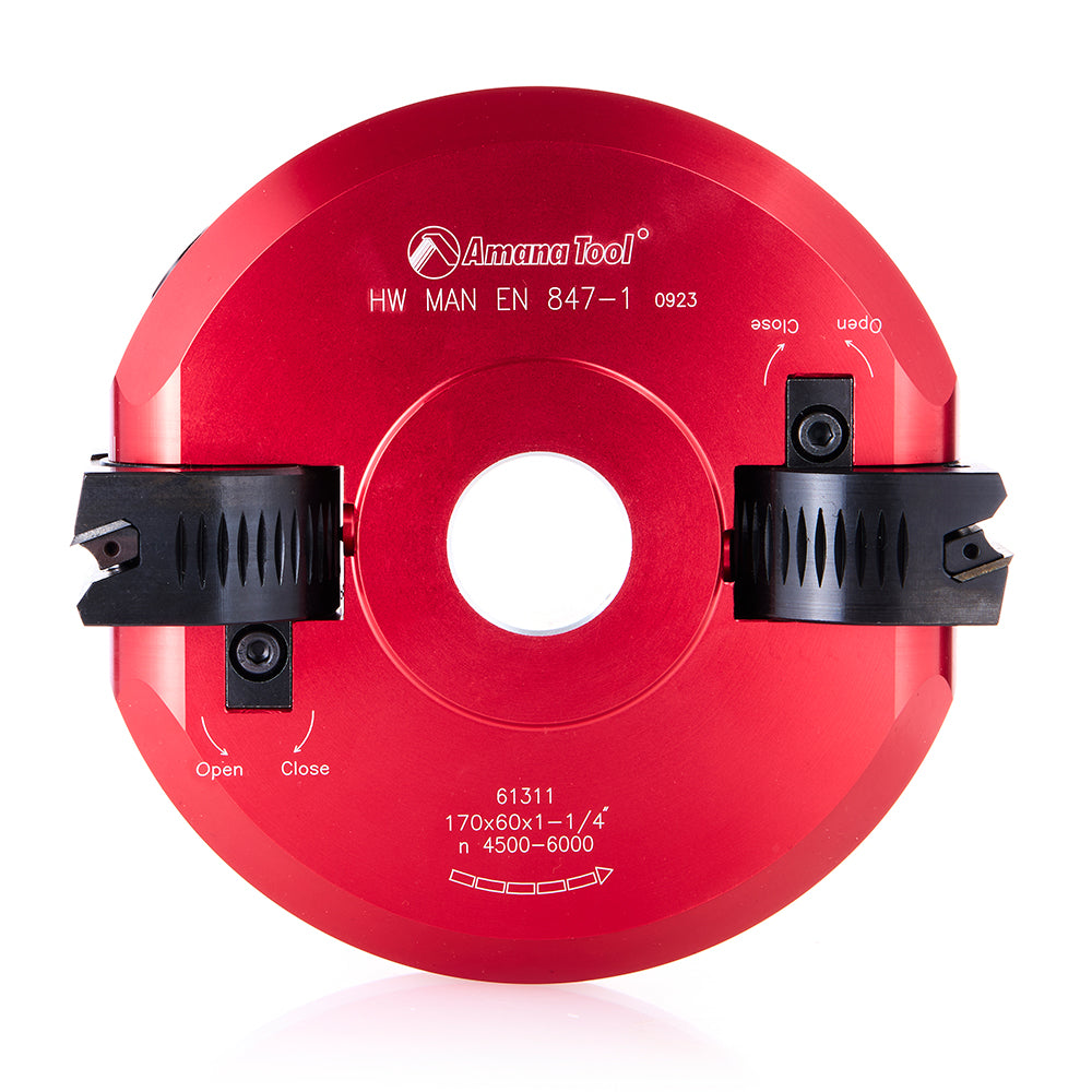 Amana Tool. Insert Carbide Aluminum Adjustable Chamfer -90.0 to +90.0 x 6 11⁄16 Dia x 2 x 1 1⁄4 Bore Shaper Cutter | 61311 