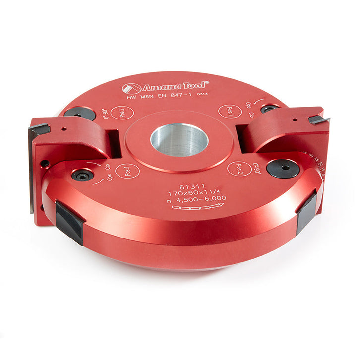 Amana Tool. Insert Carbide Aluminum Adjustable Chamfer -90.0 to +90.0 x 6 11⁄16 Dia x 2 x 1 1⁄4 Bore Shaper Cutter | 61311 