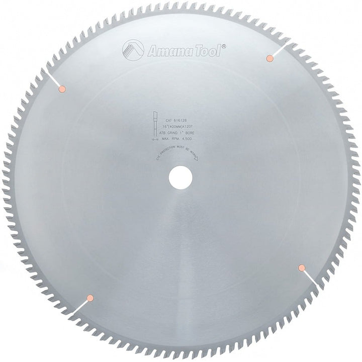 Amana Tool. Plywood⁄ Solid Wood⁄ Chipboard Cutting - 16" Dia x 120T ATB, 10° - 1" Bore | 616128 