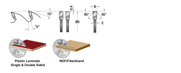 Amana Tool. Single & Double Sided Laminate Cutting - 16" Dia x 80T TCG, 10° - 1" Bore | 716801 