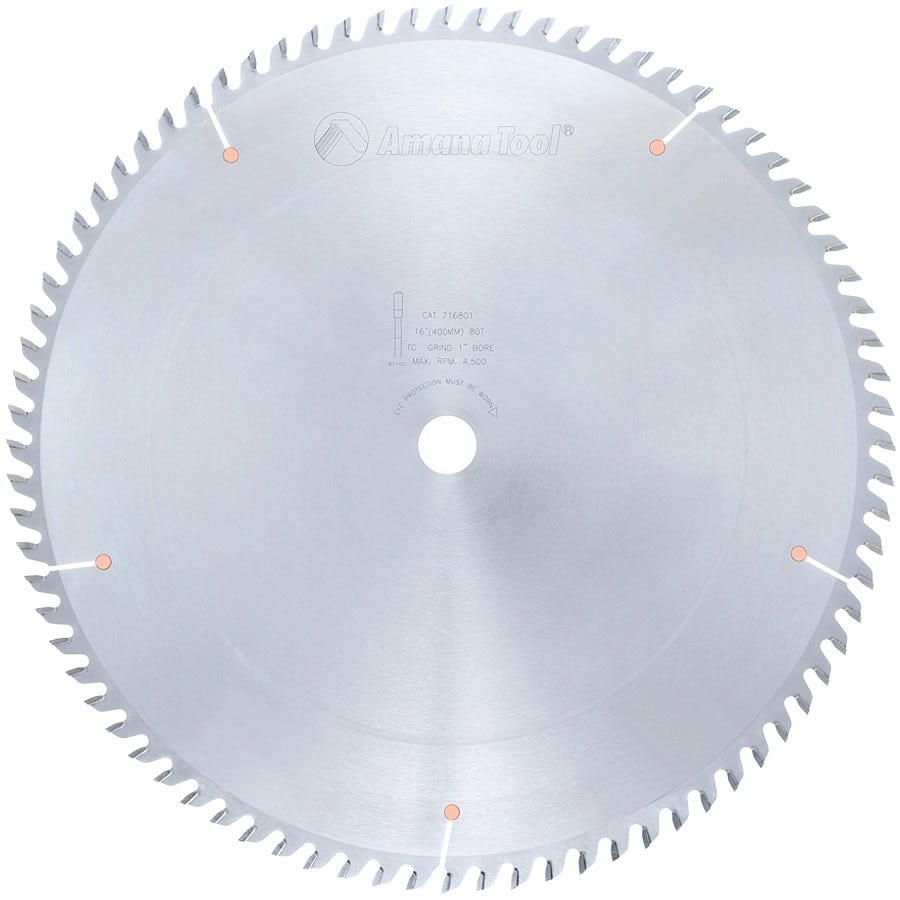 Amana Tool. Single & Double Sided Laminate Cutting - 16" Dia x 80T TCG, 10° - 1" Bore | 716801 