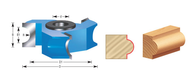 Amana Tool. Carbide Tipped 3 Wing Bullnose 5⁄8 Radius x 1 1⁄4 Bead Radius x 3 9⁄16 Dia x 1 5⁄8 x 1 & 1 1⁄4 Bore Shaper Cutter | SC570 