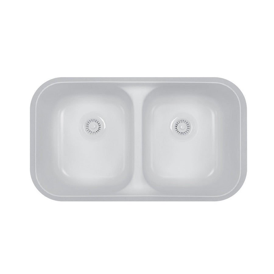 White Karran Double Equal Bowl Acrylic Undermount Sink - A-350