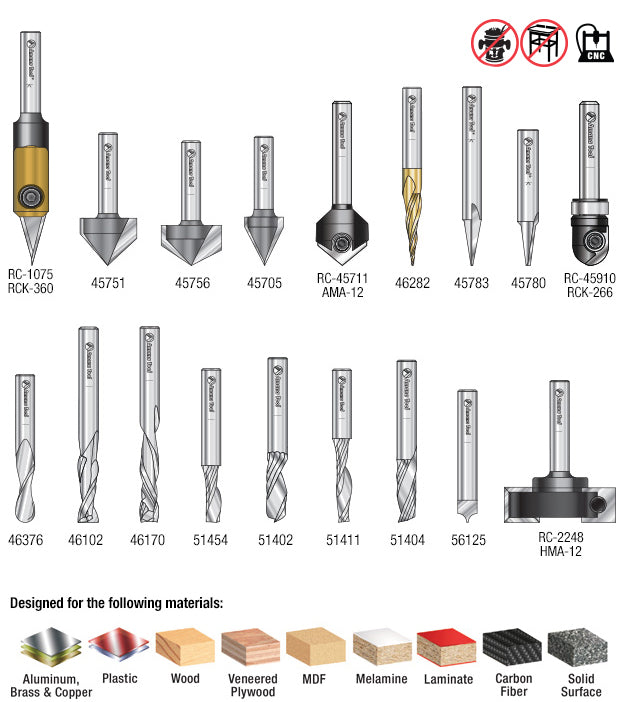 Amana Tool. Signmaking Advanced CNC Router Bit Collection | 18 Piece | 1⁄4 Shank | AMS-132 