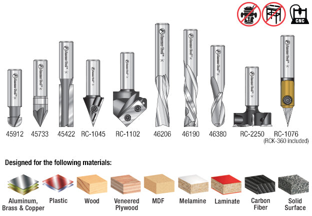 Amana Tool. 3D Signmaking CNC Router Bit Collection | 10 Piece | 1⁄2 Shank | AMS-138 