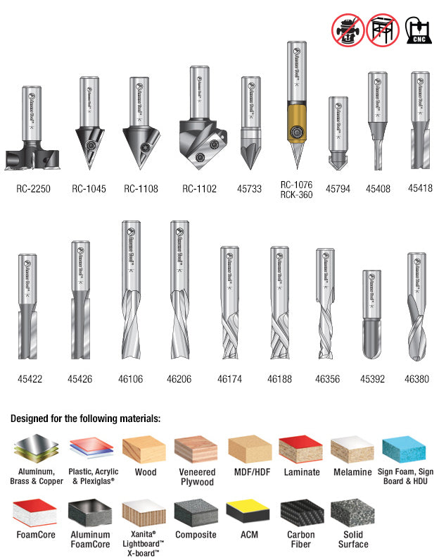 Amana Tool. Advanced General Purpose CNC Router Bit Collection | 18 Piece | 1⁄2" Shank | AMS-139 