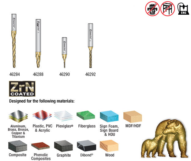 Amana Tool. Carving Ball Nose & Flat Bottom CNC Router Bit Collection | 4 Piece | Set 1⁄4" Shank, 1⁄16 & 1⁄8 Dia | AMS-141 