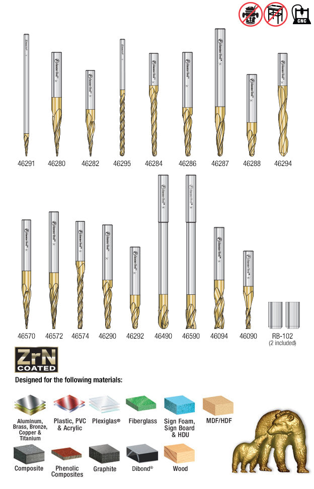 Amana Tool. Carving Ball Nose & Flat Bottom CNC Router Bit Collection | 18 Piece | Set 1⁄8 & 1⁄4" Shank | AMS-143 