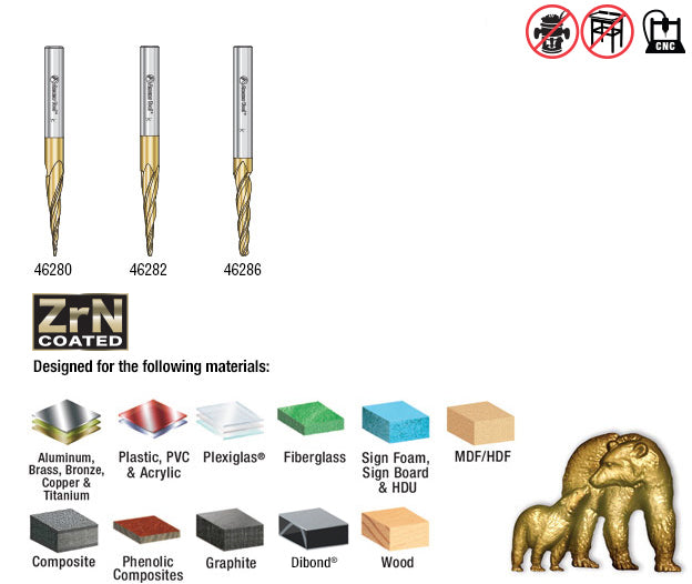 Amana Tool. Carving Ball Nose CNC Router Bit Collection | 3 Piece | Set 1⁄4" Shank, 1⁄32, 1⁄16 & 1⁄8 Dia | AMS-144 