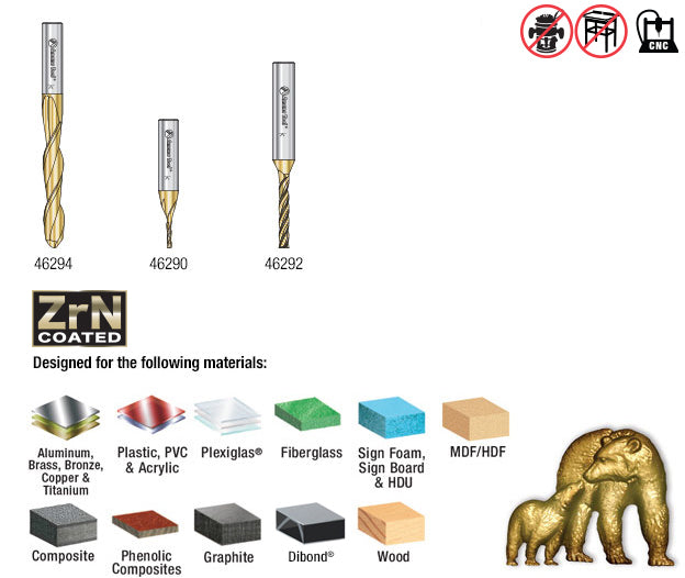 Amana Tool. Carving Ball Nose & Flat Bottom CNC Router Bit Collection | 3 Piece | Set 1⁄4" Shank, 1⁄16, 1⁄8 & 1⁄4 Dia | AMS-145 