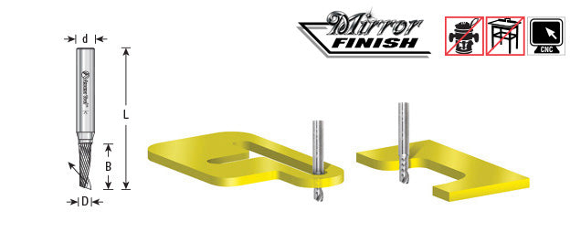 Amana Tool. Plastic Cutting Spiral 'O' Flute Long Up-Cut Router Bit | 6 Dia x 30 x 6 Shank x 75mm | 51497 