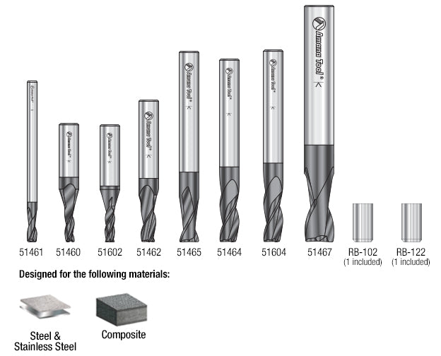 Amana Tool.Spiral End Mill CNC Router Bit Collection | 8 Piece | 1⁄8, 1⁄4 & 3⁄8" Shank | AMS-152