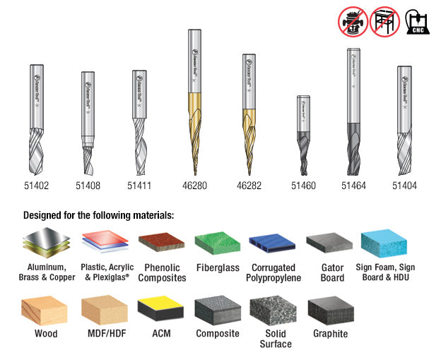 Amana Tool. Specialty Spiral Signmaking CNC Router Bit Collection | 8 Piece | 1⁄4 Shank | AMS-135 