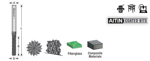 Amana Tool. Burr End Fiberglass & Composite Cutting CNC Router Bit | 3⁄8 Dia x 1 x 3⁄8 Shank | 48055-B 