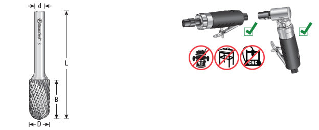 Amana Tool. SC Burrs Radius Cylinder Double Cut Burr Bit | 1⁄2 Dia x 1 x 1⁄4 Shank | BURS-126 