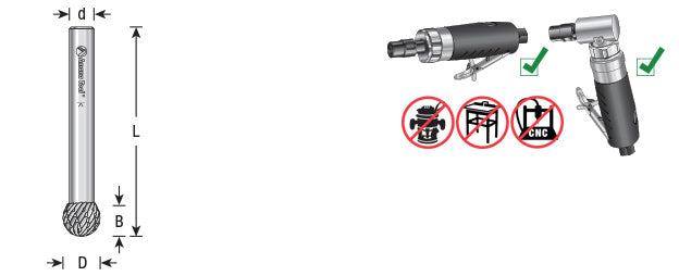 Amana Tool. SD Burrs Ball Double Cut Burr Bit | 1⁄8 Dia x 1⁄8 x 1⁄8 Shank | BURS-150 