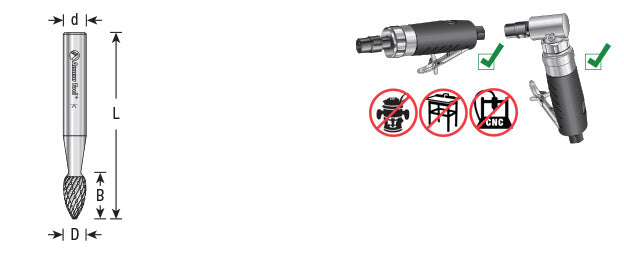 Amana Tool. SH Burrs Flame Double Cut Burr Bit | 1⁄2 Dia x 1 1⁄4 x 1⁄4 Shank | BURS-206