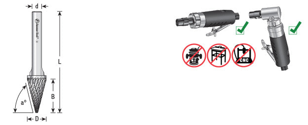 Amana Tool. SM Burrs Pointed Cone Double Cut Burr Bit | 1⁄2 Dia x 7⁄8 x 1⁄4 Shank | BURS-228 