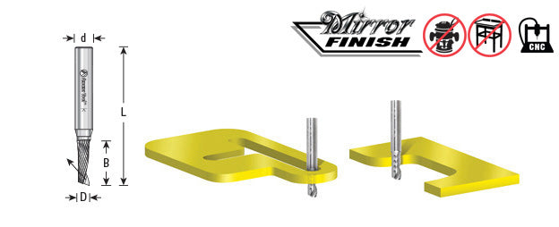 Amana Tool. Plastic Cutting Spiral 'O' Flute CNC Router Bit | 3⁄16 Dia x 5⁄8 x 1⁄4 Shank x 2" Long Up-Cut | 51417 