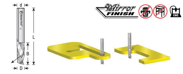 Amana Tool. Plastic Cutting Spiral 'O' Flute Router Bit | 3⁄16 Dia x 3⁄8 x 3⁄16 Shank x 2" Long Down-Cut | 51518 