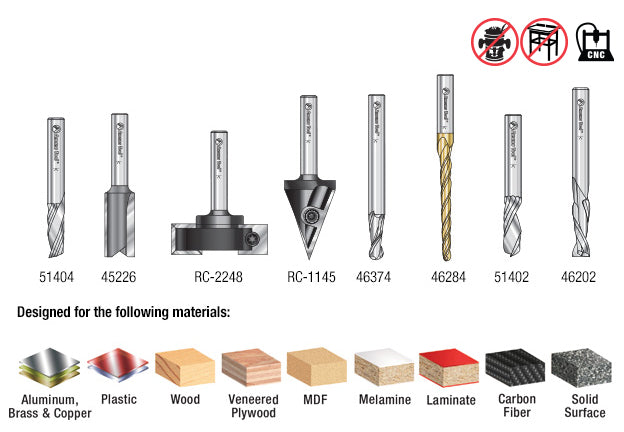 Amana Tool. Signmaking Starter #II CNC Router Bit Collection | 8 Piece | 1⁄4" Shank | AMS-131 